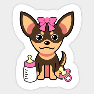cute baby small dog wears a pink ribbon Sticker